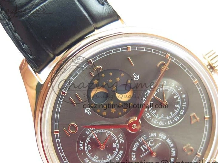 MIROTIME 0427 Elegant Portugieser Perpetual Calendar IW503302 RG V9F 1:1 Best Edition Gray Dial on Black Leather Strap A 7096